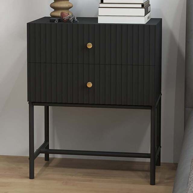 Portland 2 Drawer Black Modern Bedside Table - Wilko - image 1