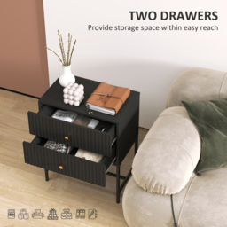 Portland 2 Drawer Black Modern Bedside Table - Wilko - thumbnail 6