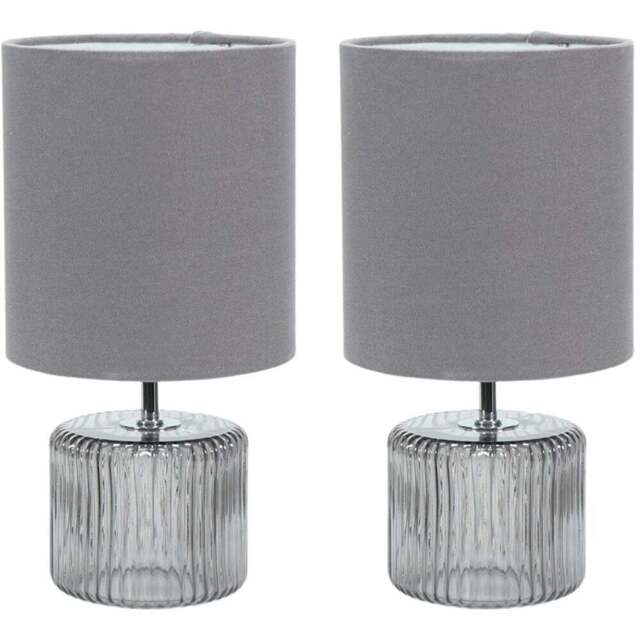 ValueLights Set of 2 Grey Shade Grey Smoked Tinted Glass LED Table Lamp - Wilko - image 1