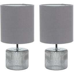 ValueLights Set of 2 Grey Shade Grey Smoked Tinted Glass LED Table Lamp - Wilko