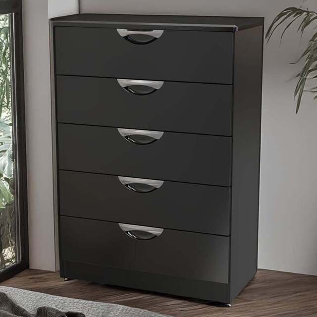 Crowndale Camden 5 Drawer Black Gloss and Black Chest of Drawers Ready Assembled - Black Gloss & Black - Wilko - image 1