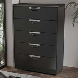 Crowndale Camden 5 Drawer Black Gloss and Black Chest of Drawers Ready Assembled - Black Gloss & Black - Wilko
