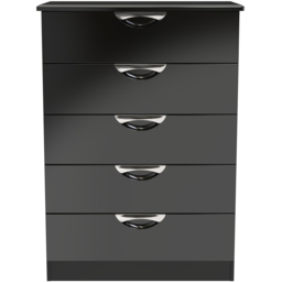 Crowndale Camden 5 Drawer Black Gloss and Black Chest of Drawers Ready Assembled - Black Gloss & Black - Wilko - thumbnail 3