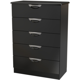 Crowndale Camden 5 Drawer Black Gloss and Black Chest of Drawers Ready Assembled - Black Gloss & Black - Wilko - thumbnail 4