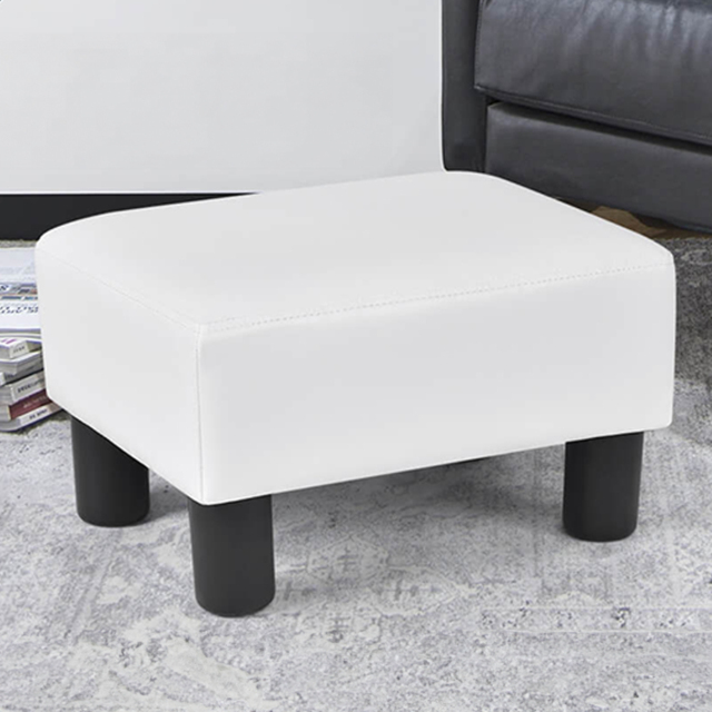 Costway White PU Leather Small Footstool - Size: 42 x 32 x 17cm - Wilko - image 1