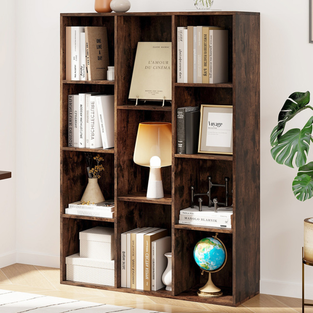 Costway 11 Cube Rustic Brown Geometric Bookshelf - Size: 11 Shelf - Wilko - image 1
