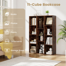 Costway 11 Cube Rustic Brown Geometric Bookshelf - Size: 11 Shelf - Wilko - thumbnail 6