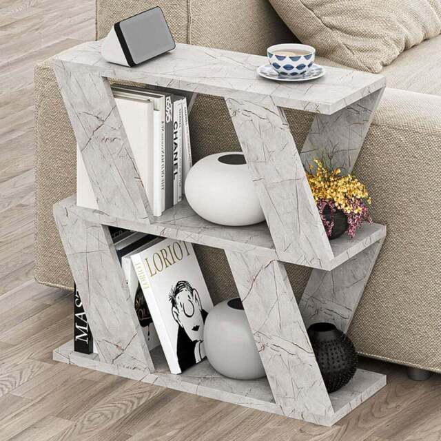 Decortie Lazena 2 Shelf Gold Marble Effect Modern Side End Table - Size: 55.4 x 60 x 21.2cm - Grey - Wilko - image 1