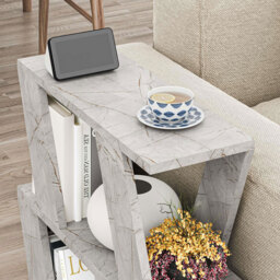 Decortie Lazena 2 Shelf Gold Marble Effect Modern Side End Table - Size: 55.4 x 60 x 21.2cm - Grey - Wilko - thumbnail 4