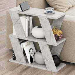 Decortie Lazena 2 Shelf Gold Marble Effect Modern Side End Table - Size: 55.4 x 60 x 21.2cm - Grey - Wilko