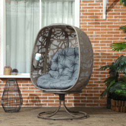 Outsunny Grey Foldable Swivel Egg Chair with Cushions - Size: 145 x 92 x 89cm - Wilko - thumbnail 5