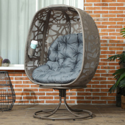 Outsunny Grey Foldable Swivel Egg Chair with Cushions - Size: 145 x 92 x 89cm - Wilko