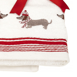 Bellissimo Home Cotton Embroidered Christmas Sausage Dogs Hand Towel 2 Pack - Size: 70 x 50 x 1cm - White - Wilko - thumbnail 4