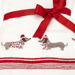 Bellissimo Home Cotton Embroidered Christmas Sausage Dogs Hand Towel 2 Pack - Size: 70 x 50 x 1cm - White - Wilko - thumbnail 3