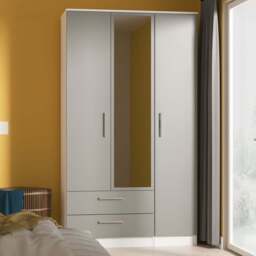 Crowndale Contrast 3 Door 2 Drawer Dusk Grey and White Tall Mirrored Wardrobe Ready Assembled - Dusk Grey & White - Wilko - thumbnail 1
