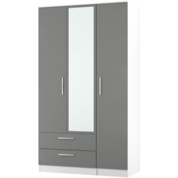 Crowndale Contrast 3 Door 2 Drawer Dusk Grey and White Tall Mirrored Wardrobe Ready Assembled - Dusk Grey & White - Wilko - thumbnail 5