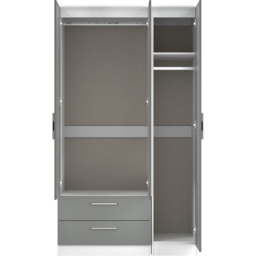 Crowndale Contrast 3 Door 2 Drawer Dusk Grey and White Tall Mirrored Wardrobe Ready Assembled - Dusk Grey & White - Wilko - thumbnail 7
