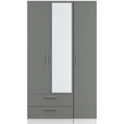 Crowndale Contrast 3 Door 2 Drawer Dusk Grey and White Tall Mirrored Wardrobe Ready Assembled - Dusk Grey & White - Wilko - thumbnail 3