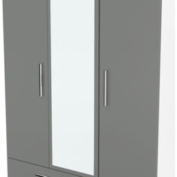 Crowndale Contrast 3 Door 2 Drawer Dusk Grey and White Tall Mirrored Wardrobe Ready Assembled - Dusk Grey & White - Wilko - thumbnail 6