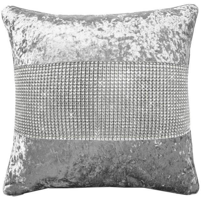 Intimates Diamonte Crushed Velvet Silver Filled Cushion 43 x 43cm 2 Pack - Wilko - image 1
