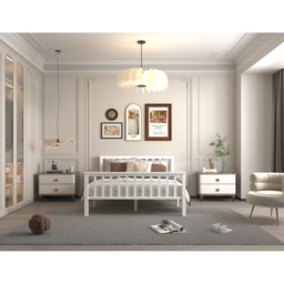 FurnitureHMD Double White Pine Wood Bed Frame with Headboard and Footboard - Black - Wilko - thumbnail 5