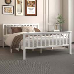 FurnitureHMD Double White Pine Wood Bed Frame with Headboard and Footboard - Black - Wilko - thumbnail 1