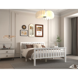 FurnitureHMD Double White Pine Wood Bed Frame with Headboard and Footboard - Black - Wilko - thumbnail 6