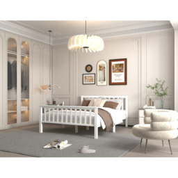 FurnitureHMD Double White Pine Wood Bed Frame with Headboard and Footboard - Black - Wilko - thumbnail 4
