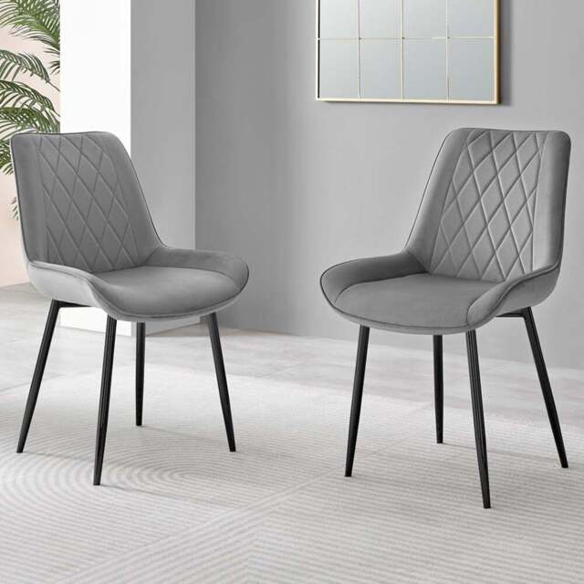 Furniturebox Cesano Set of 2 Grey and Black Velvet Dining Chair - Wilko - image 1