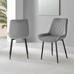 Furniturebox Cesano Set of 2 Grey and Black Velvet Dining Chair - Wilko - thumbnail 7
