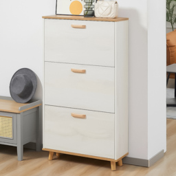 HOMCOM 3 Drawer Cream Slim Shoe Cabinet - Size: 122.0 cm x 23.5 cm x 70.0 cmcm - Wilko