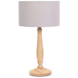 ValueLights Victoria Grey Fabric Drum Shade Light Wood Traditional Stem LED Table Lamp - Size: 45.5 x 25.5 x 25.5cm - Cream - Wilko