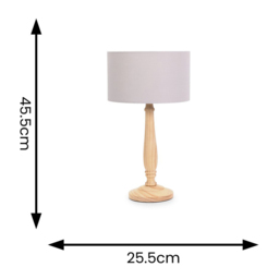 ValueLights Victoria Grey Fabric Drum Shade Light Wood Traditional Stem LED Table Lamp - Size: 45.5 x 25.5 x 25.5cm - Cream - Wilko - thumbnail 5