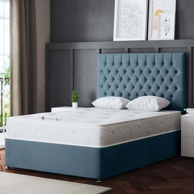DS Living Seraphine Small Single Blue Upholstered Panel Divan Bed - Wilko - image 1