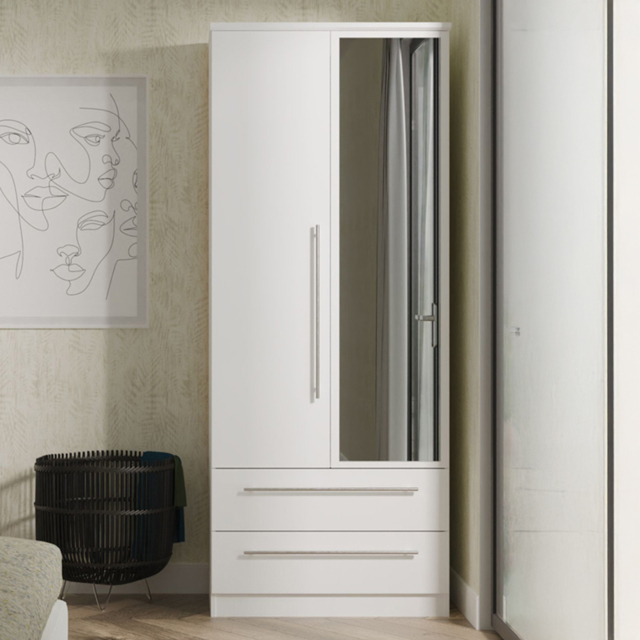 Crowndale Sherwood 2 Door 2 Drawer Double Mirror Wardrobe in Porcelain Matt - Size: 2 Door, 2 Drawer - White - Wilko - image 1
