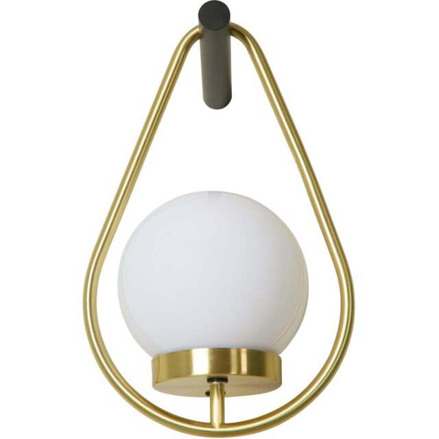 Lighting Collection LED Opal White Glass and Gold Rechargeable Wall Lamp - Size: 23 x 17.5 x 34cm - Black and Antique Brass - Wilko - image 1