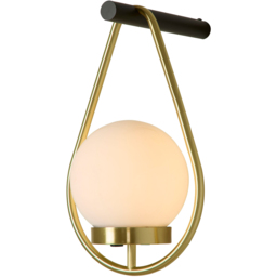 Lighting Collection LED Opal White Glass and Gold Rechargeable Wall Lamp - Size: 23 x 17.5 x 34cm - Black and Antique Brass - Wilko - thumbnail 4