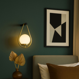 Lighting Collection LED Opal White Glass and Gold Rechargeable Wall Lamp - Size: 23 x 17.5 x 34cm - Black and Antique Brass - Wilko - thumbnail 3