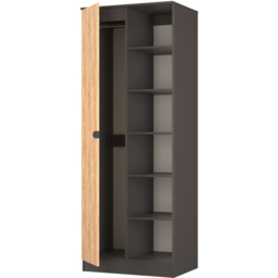 Crowndale Bora Single Door 6 Shelf Gold Oak and Graphite Double Wardrobe - Grey - Wilko - thumbnail 6