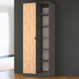 Crowndale Bora Single Door 6 Shelf Gold Oak and Graphite Double Wardrobe - Grey - Wilko
