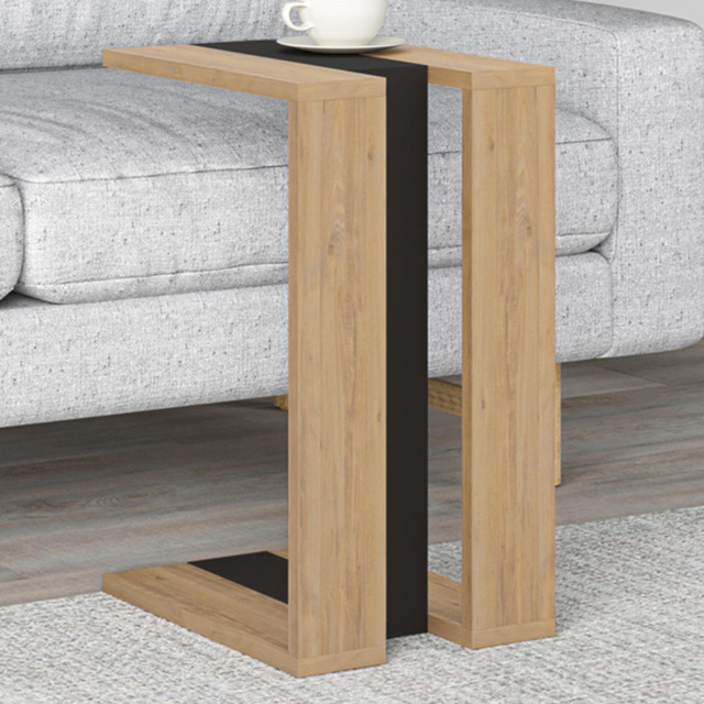 Decortie Muju Oak and Silky Black C Shape Side Table with Side Support - Size: 57 x 30 x 40cm - Multi - Wilko - image 1