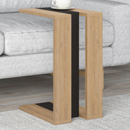 Decortie Muju Oak and Silky Black C Shape Side Table with Side Support - Size: 57 x 30 x 40cm - Multi - Wilko