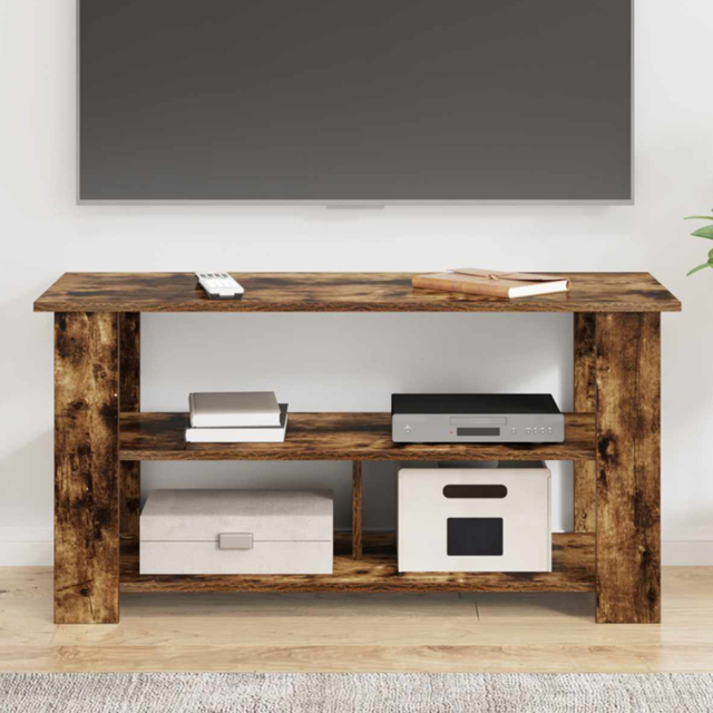 vidaXL 2 Shelf Smoked Oak Wide TV Stand - Size: 50 x 100 x 40cm - Brown - Wilko - image 1
