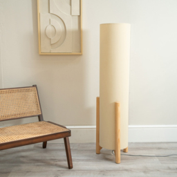 ValueLights Henry Tall Natural Fabric Shade Wooden Base Midi LED Floor Lamp - Size: 110 x 31 x 31cm - Cream - Wilko - thumbnail 4