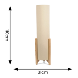 ValueLights Henry Tall Natural Fabric Shade Wooden Base Midi LED Floor Lamp - Size: 110 x 31 x 31cm - Cream - Wilko - thumbnail 6