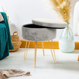 Harbour Housewares Grey and Gold Velvet Round Footstool with Storage - Size: 45 x 36 x 36cm - Wilko - thumbnail 5