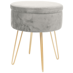Harbour Housewares Grey and Gold Velvet Round Footstool with Storage - Size: 45 x 36 x 36cm - Wilko - thumbnail 3