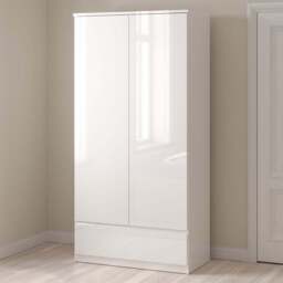 Florence 2 Door Single Drawer White High Gloss Wardrobe - Size: 2 Door, Single Drawer - Furniture to Go - Wilko - thumbnail 1