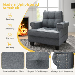 Costway Grey Mid Century Modern Tufted Linen Armchair with Pillow - Size: Single - Wilko - thumbnail 6