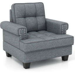 Costway Grey Mid Century Modern Tufted Linen Armchair with Pillow - Size: Single - Wilko - thumbnail 3